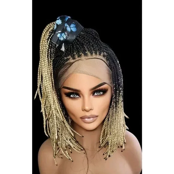 Handmade Braided Lace Wigs, Bob cut, ombre Micro millions braids. Short NWT